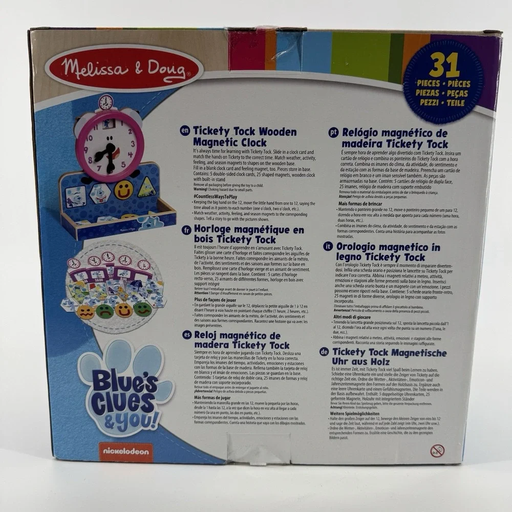 Melissa & Doug Blues Clues & You! Tickety Tock Magnetic Clock Toy 31 pcs NEW